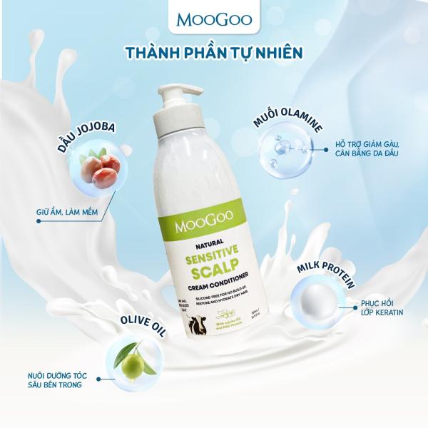 Dầu xả Moogoo Natural Scalp-Friendly Cream Conditioner cho da nhạy cảm, làm mềm tóc tự nhiên, 500ml